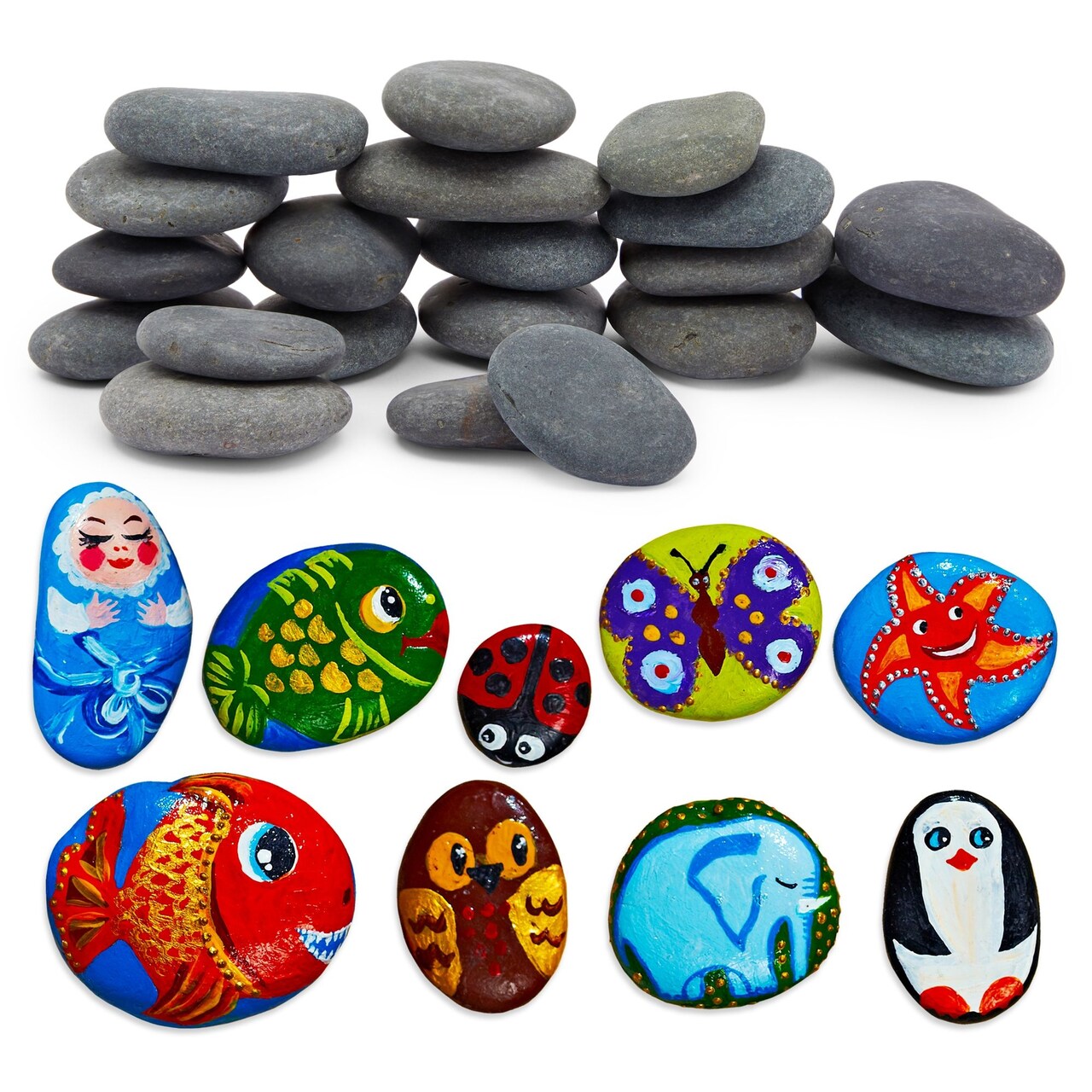 Bright Creations 20 Pack Flat Rocks for Painting for Kids Ages 3–14 – Kindness Stones, River Pebbles for Arts & Crafts, DIY Projects, School Activities, and Creative Painting (2-3 in)